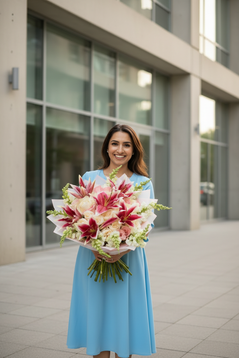 50 Roses + Lilies Bouquet