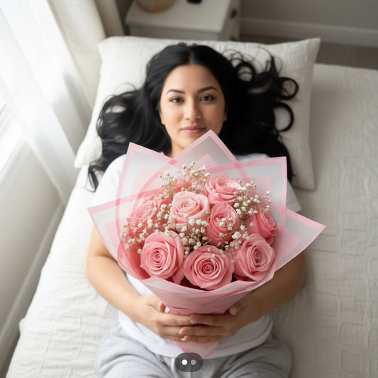 12 Pink Roses + Baby’s Breath