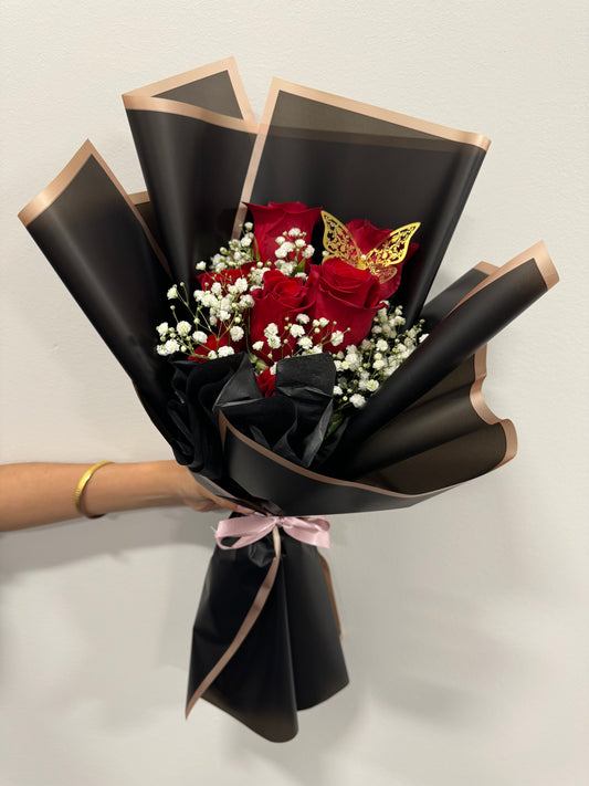7 Red Roses Bouquet + BB + butterfly