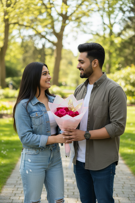 12 Pink + Red Roses | Korean-Wrapped Bouquet