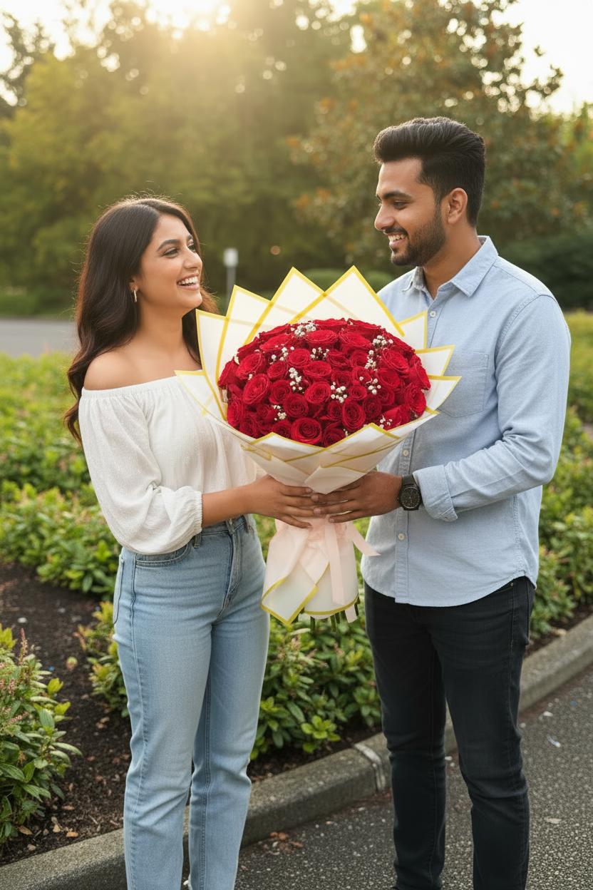 50 Red Roses + Baby’s Breath